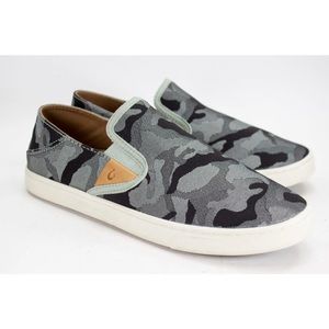 Olukai Pehuea Pa'i Womens Sz US 9 Camo Gray Black Slip-on Loafers Comfort Shoes